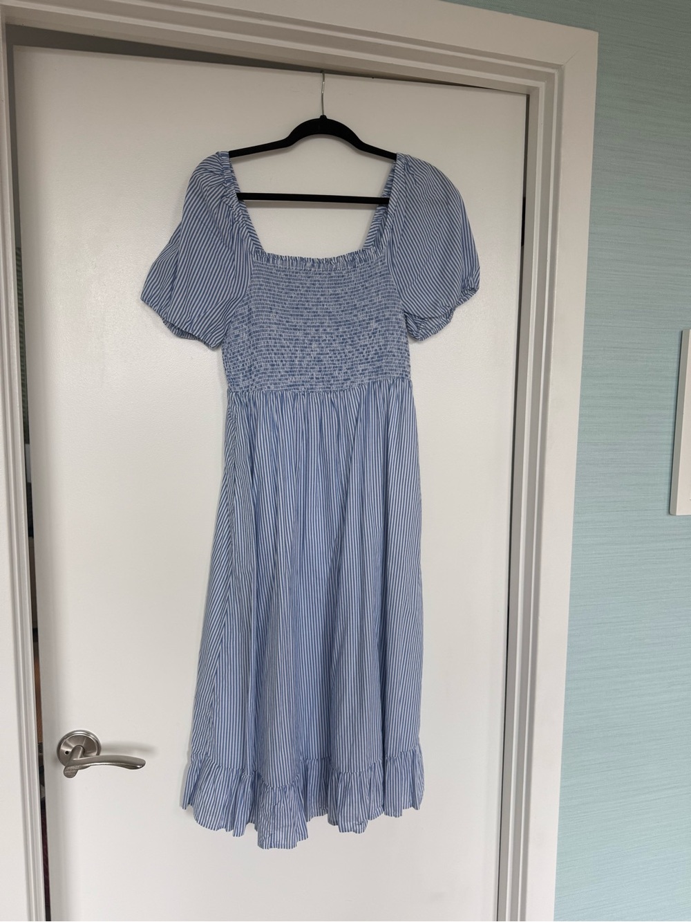 Jcrew Smocked Puff-Sleeve Blue Stripe Dress - Picture 2 of 4